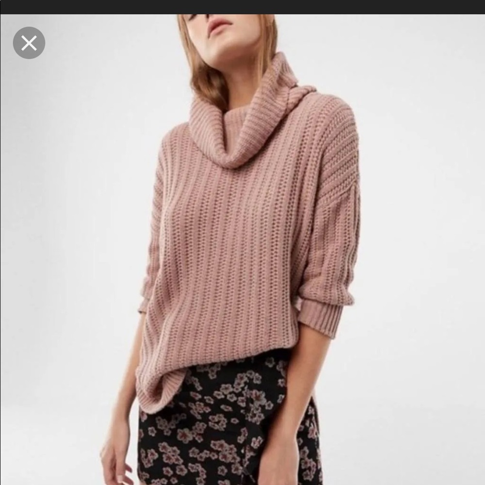 Express pink extreme circle hem cowl neck sweater